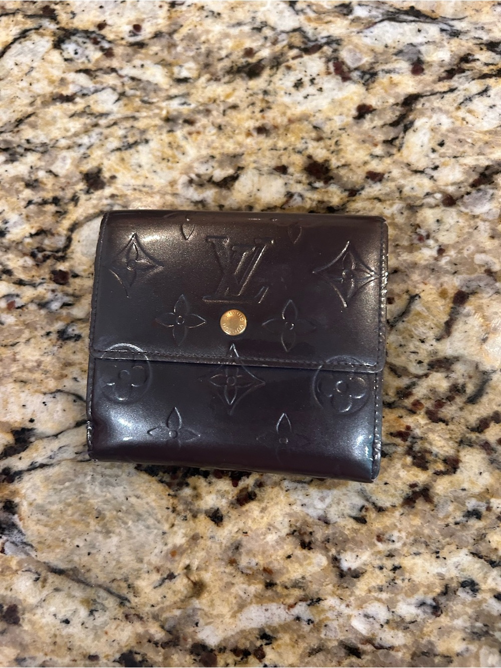 Louis Vuitton Patent Monogram Compact Wallet in Deep Brown